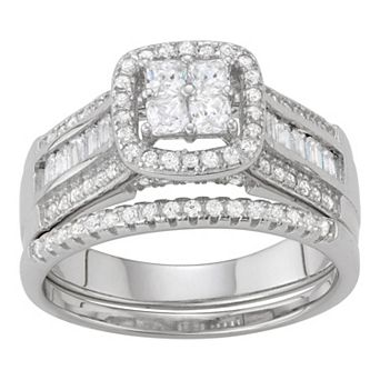 Designs by Gioelli Sterling Silver Lab-Created White Sapphire Square Ring Set