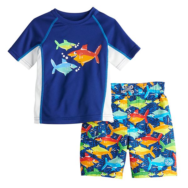 Toddler Boy ZeroXposur Shark Rashguard Top & Swim Trunks Set