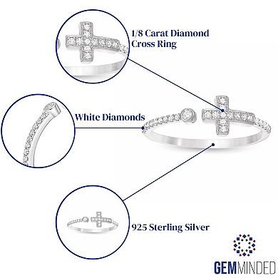Gemminded Sterling Silver 1/8 Carat T.W. Diamond Sideways Cross Ring