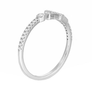 Gemminded Sterling Silver 1/8 Carat T.W. Diamond Sideways Cross Ring