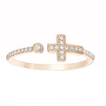 Gemminded Sterling Silver 1/8 Carat T.W. Diamond Sideways Cross Ring