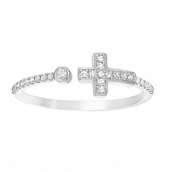 Gemminded Sterling Silver 1/8 Carat T.W. Diamond Sideways Cross Ring