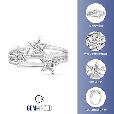 Gemminded Sterling Silver Diamond Accent Triple Star Ring