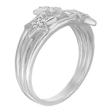 Gemminded Sterling Silver Diamond Accent Triple Star Ring