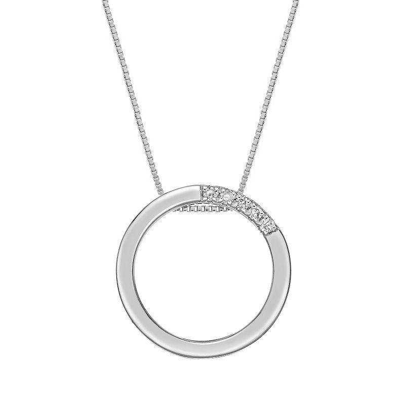Gemminded Sterling Silver Diamond Accent Circle Pendant Necklace, Womens,