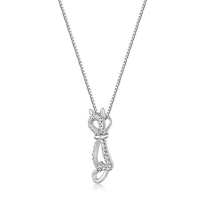 Gemminded Sterling Silver 1/6 Carat T.W. Diamond Cat Pendant Necklace