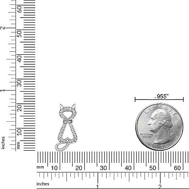Gemminded Sterling Silver 1/6 Carat T.W. Diamond Cat Pendant Necklace
