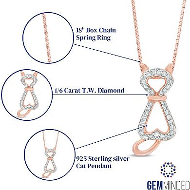 Gemminded Sterling Silver 1/6 Carat T.W. Diamond Cat Pendant Necklace