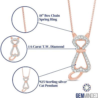 Gemminded Sterling Silver 1/6 Carat T.W. Diamond Cat Pendant Necklace