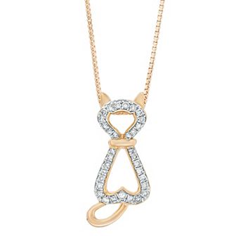 Gemminded Sterling Silver 1/6 Carat T.W. Diamond Cat Pendant Necklace