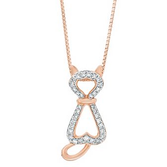 Gemminded Sterling Silver 1/6 Carat T.W. Diamond Cat Pendant Necklace