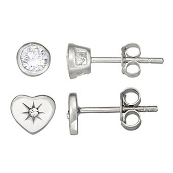 Charming Girl Kids' Sterling Silver Heart & Stud Earring Set