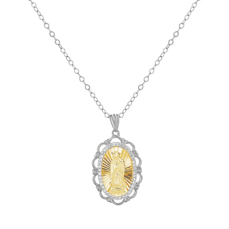 Two-Tone Sterling Silver Virgin Mary Pendant Necklace, Womens, Size: 16