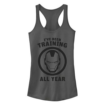 Juniors' Marvel Avengers Iron Man I've Been Training All Year Logo Graphic Tank Top