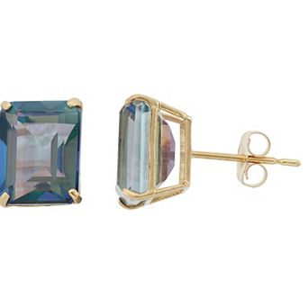 Designs by Gioelli 10k Gold Mystic Topaz Emerald Cut Solitaire Stud Earrings