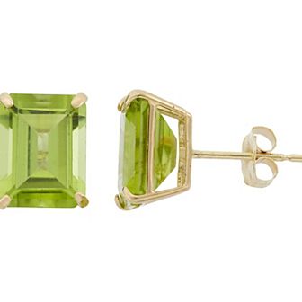 Designs by Gioelli 10k Gold Peridot Emerald Cut Solitaire Stud Earrings