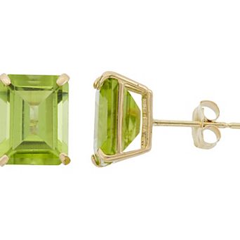Designs by Gioelli 10k Gold Peridot Emerald Cut Solitaire Stud Earrings