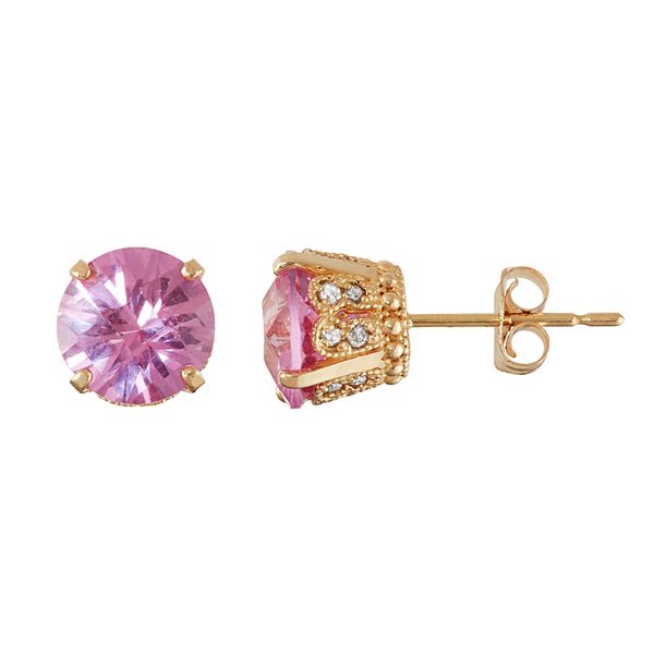 Designs by Gioelli 10k Gold Lab-Created Pink Sapphire & Diamond Stud ...