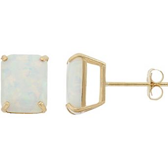 Designs by Gioelli 10k Gold Lab-Created Opal Emerald Cut Solitaire Stud Earrings