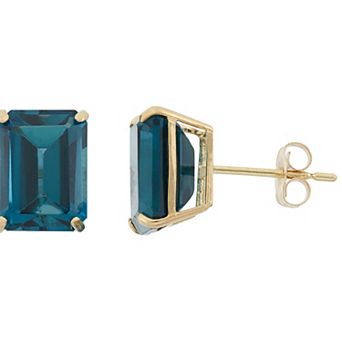 Designs by Gioelli 10k Gold London Blue Topaz Emerald Cut Solitaire Stud Earrings