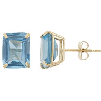 Designs by Gioelli 10k Gold Lab-Created Aquamarine Emerald Cut Solitaire Stud Earrings