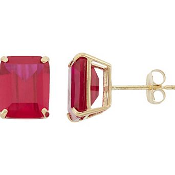 Designs by Gioelli 10k Gold Lab-Created Ruby Emerald Cut Solitaire Stud Earrings
