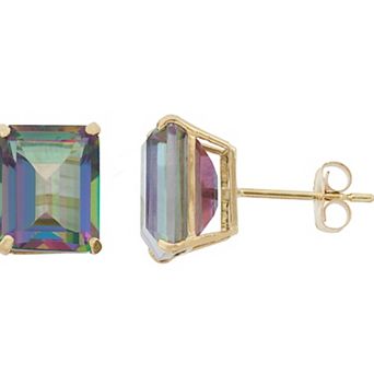 Designs by Gioelli 10k Gold Mystic Topaz Emerald Cut Solitaire Stud Earrings