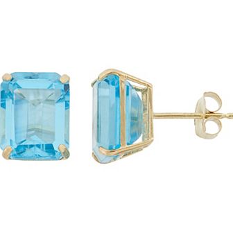 Designs by Gioelli 10k Gold Swiss Blue Topaz Emerald Cut Solitaire Stud Earrings