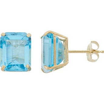 Designs by Gioelli 10k Gold Swiss Blue Topaz Emerald Cut Solitaire Stud Earrings