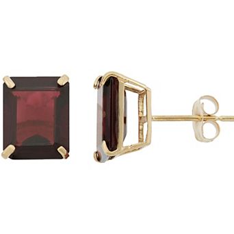 Designs by Gioelli 10k Gold Garnet Emerald Cut Solitaire Stud Earrings