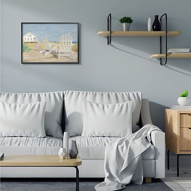Stupell Home Decor Wooden Beach Chairs in Serene Cape Landscape Watercolor Wall Art