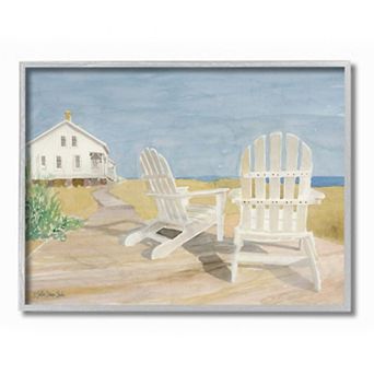 Stupell Home Decor Wooden Beach Chairs in Serene Cape Landscape Watercolor Wall Art