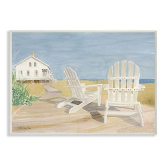 Stupell Home Decor Wooden Beach Chairs in Serene Cape Landscape Watercolor Wood Print Wall Art