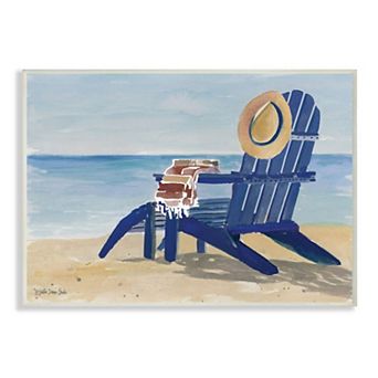 Stupell Home Decor Empty Blue Beach Chair with Hat Nautical Scene Wall Art