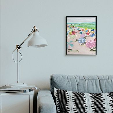 Stupell Home Decor Pastel Umbrella Filled Beach Watercolor Landscape Wall Art