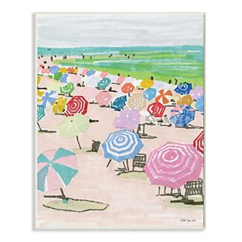 Stupell Home Decor Pastel Umbrella Filled Beach Watercolor Landscape Plaque Wall Art
