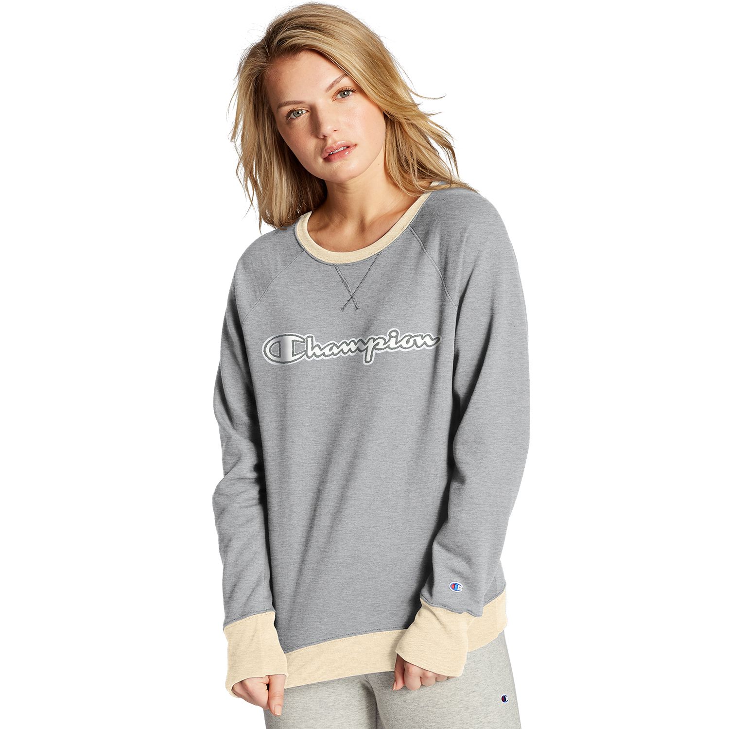 women's champion applique fleece crewneck sweatshirt