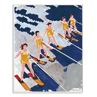 Stupell Home Decor Retro Waterski Women Blue Yellow Watercolor Painting Plaque Wall Art