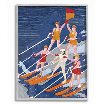 Stupell Home Decor Retro Waterski Team Aerobic Pyramid Watercolor Painting Wall Art