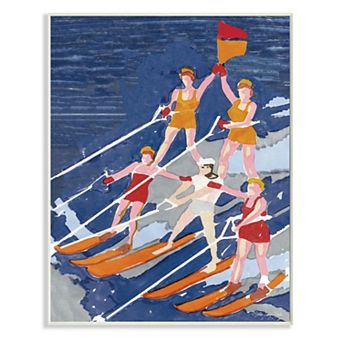 Stupell Home Decor Retro Waterski Team Aerobic Pyramid Watercolor Painting Plaque Wall Art