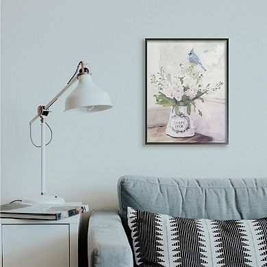 Stupell Home Decor Blue Cardinal on Spring Bouquet Carpe Diem Watercolor Wall Art
