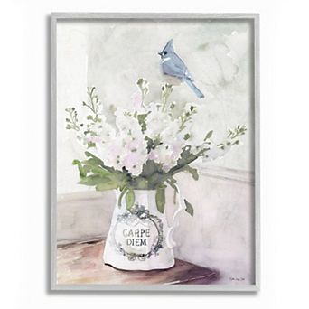 Stupell Home Decor Blue Cardinal on Spring Bouquet Carpe Diem Watercolor Wall Art