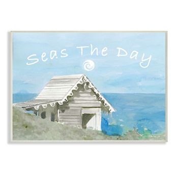 Stupell Home Decor Seas the Day Phrase Nautical Motivational Pun Plaque Wall Art