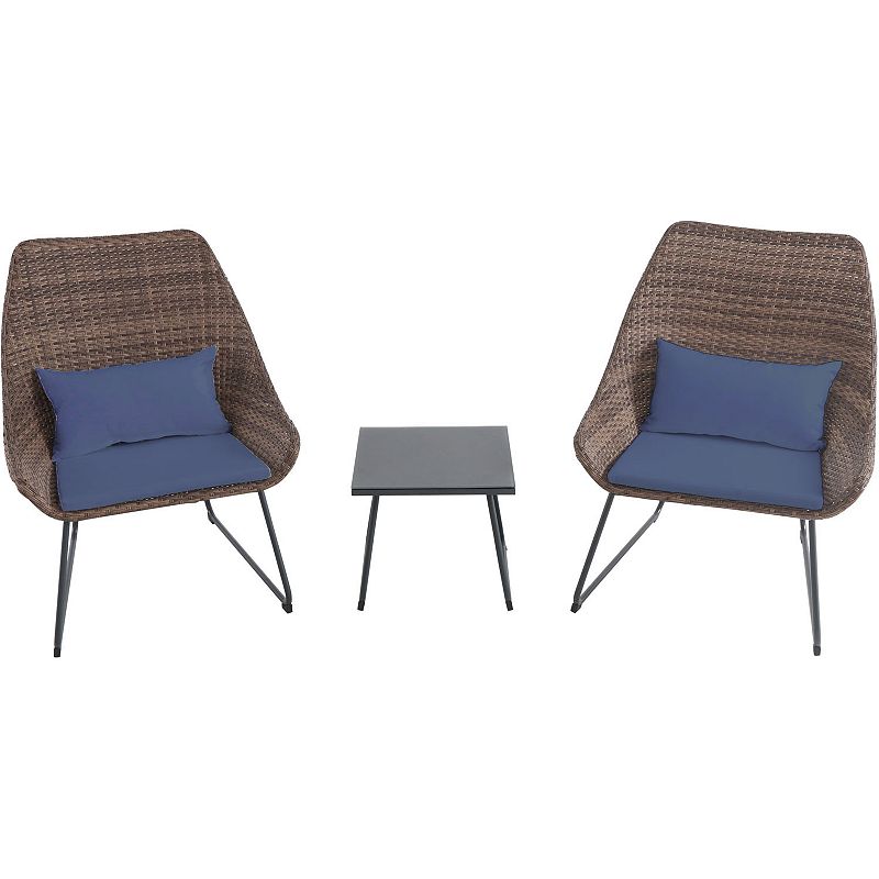 Hanover Accessories Wicker Scoop Chat Patio Chair & End Table 3-piece Set, 
