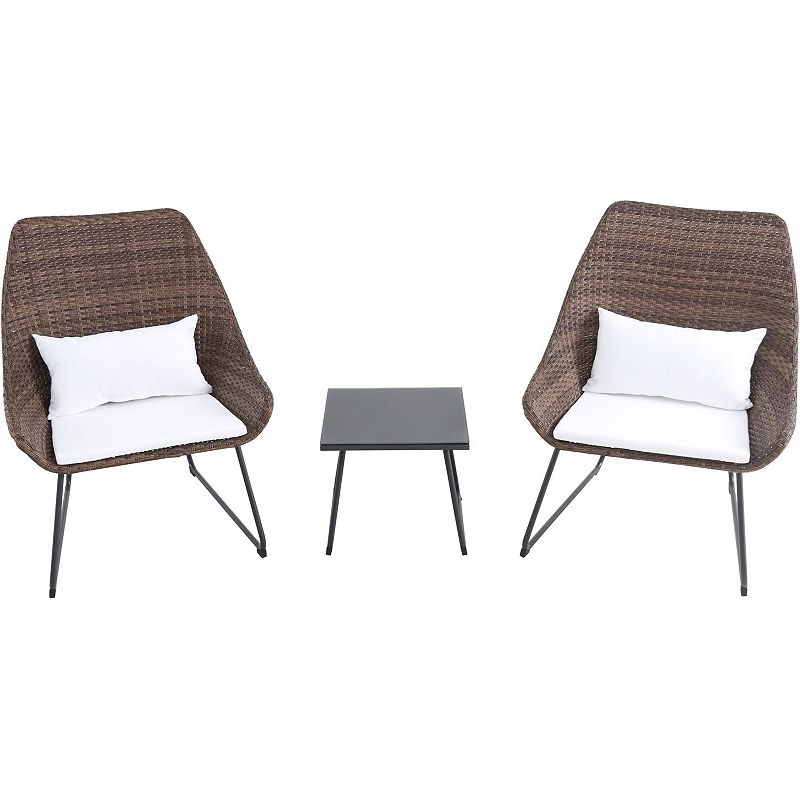 Hanover Accessories Wicker Scoop Chat Patio Chair & End Table 3-piece Set, 