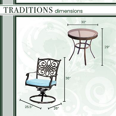 Hanover Accessories Traditions Bistro Table & Swivel Chair 3-piece Set