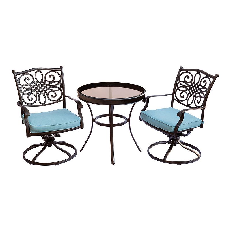Hanover Accessories Traditions Bistro Table & Swivel Chair 3-piece Set, Blu