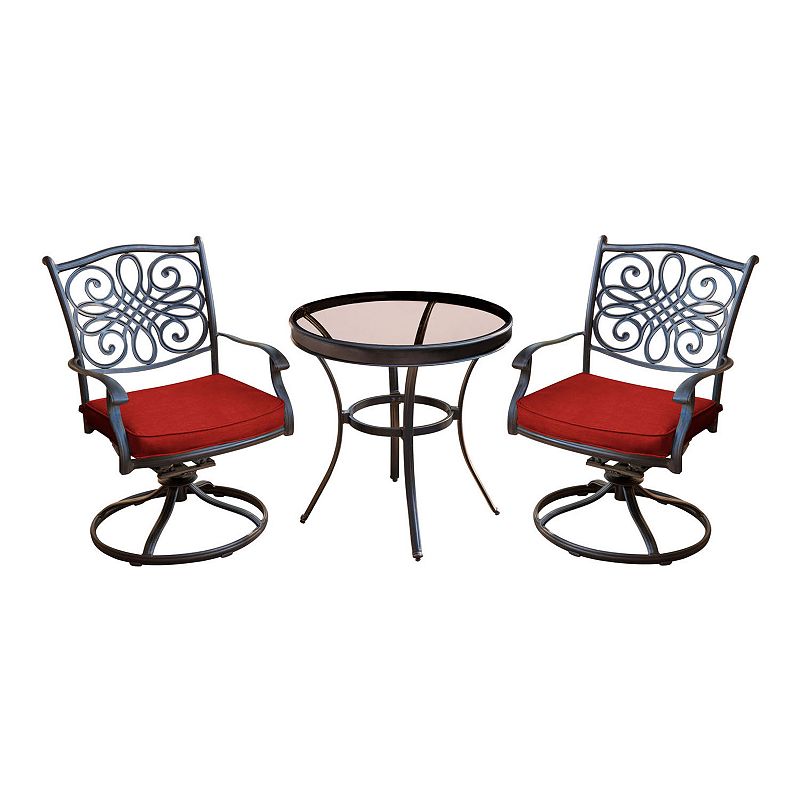 Hanover Accessories Traditions Bistro Table & Swivel Chair 3-piece Set, Red