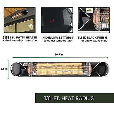 Hanover Accessories 35.4-In. Wide Electric Carbon Infrared Heat Lamp with Remote Control