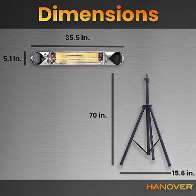 Hanover Accessories 35.4-In. Wide Electric Carbon Infrared Heat Lamp with Remote Control & Tripod Stand